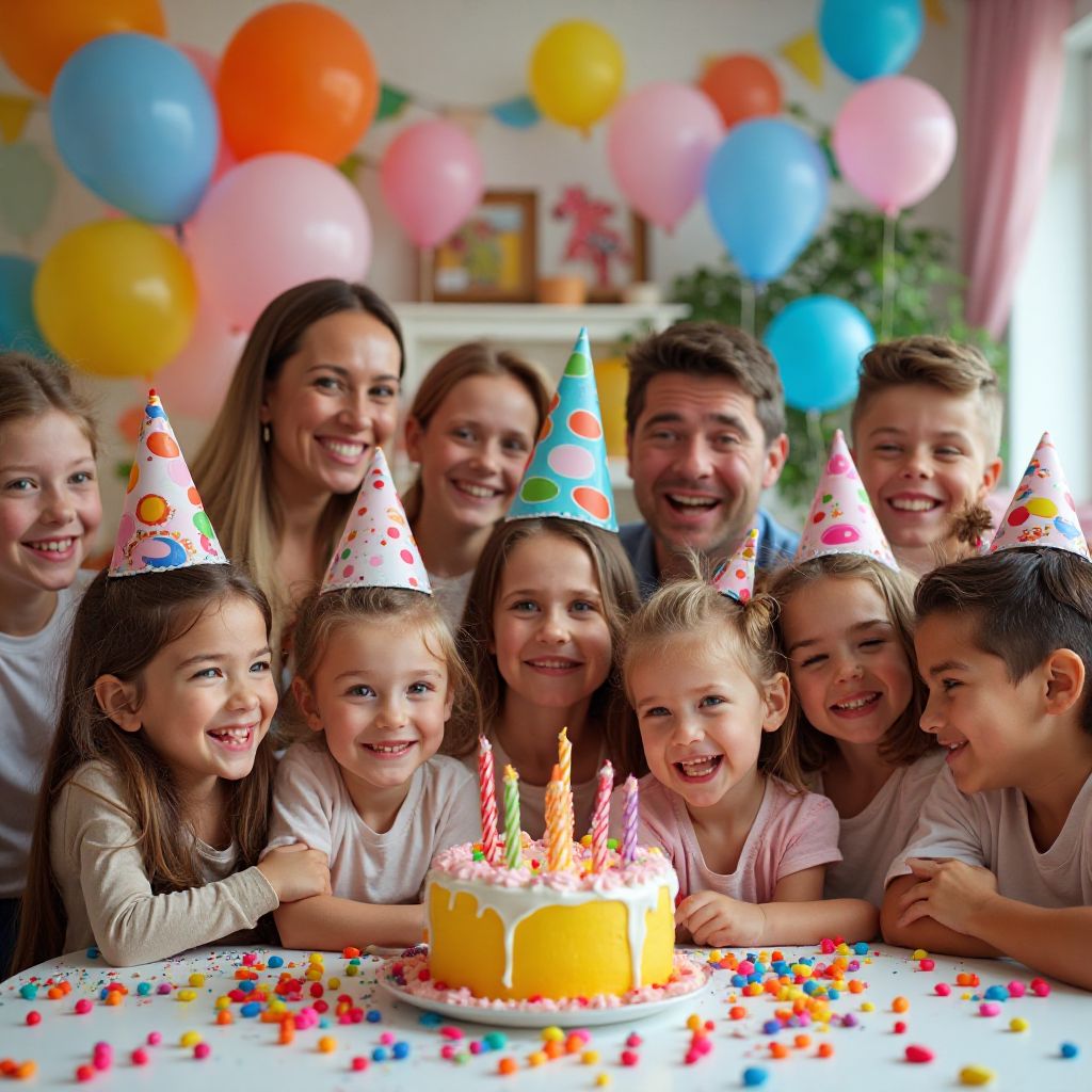 TinyParty Makers team celebrating successful party event with happy children and families