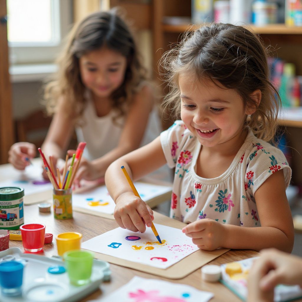 Fun arts and crafts party workshop with creative activities and colorful supplies